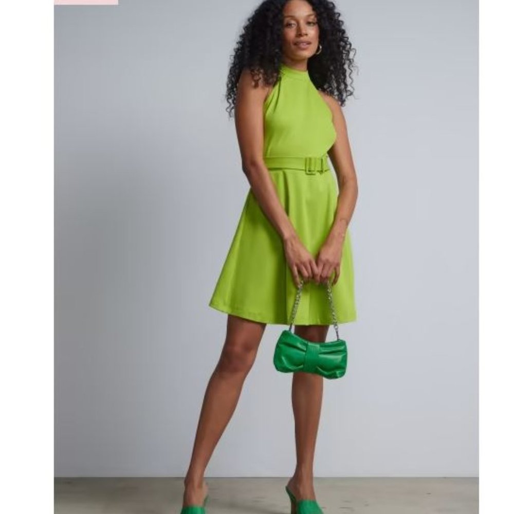 Belted Halterneck Flare Dress - City Knits